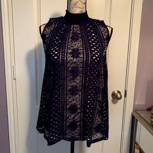 Loft High Neck Sleeveless Lace Top